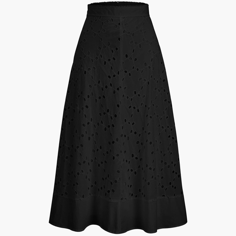 Commense Eyelet Cotton Zippered Mid Skirt